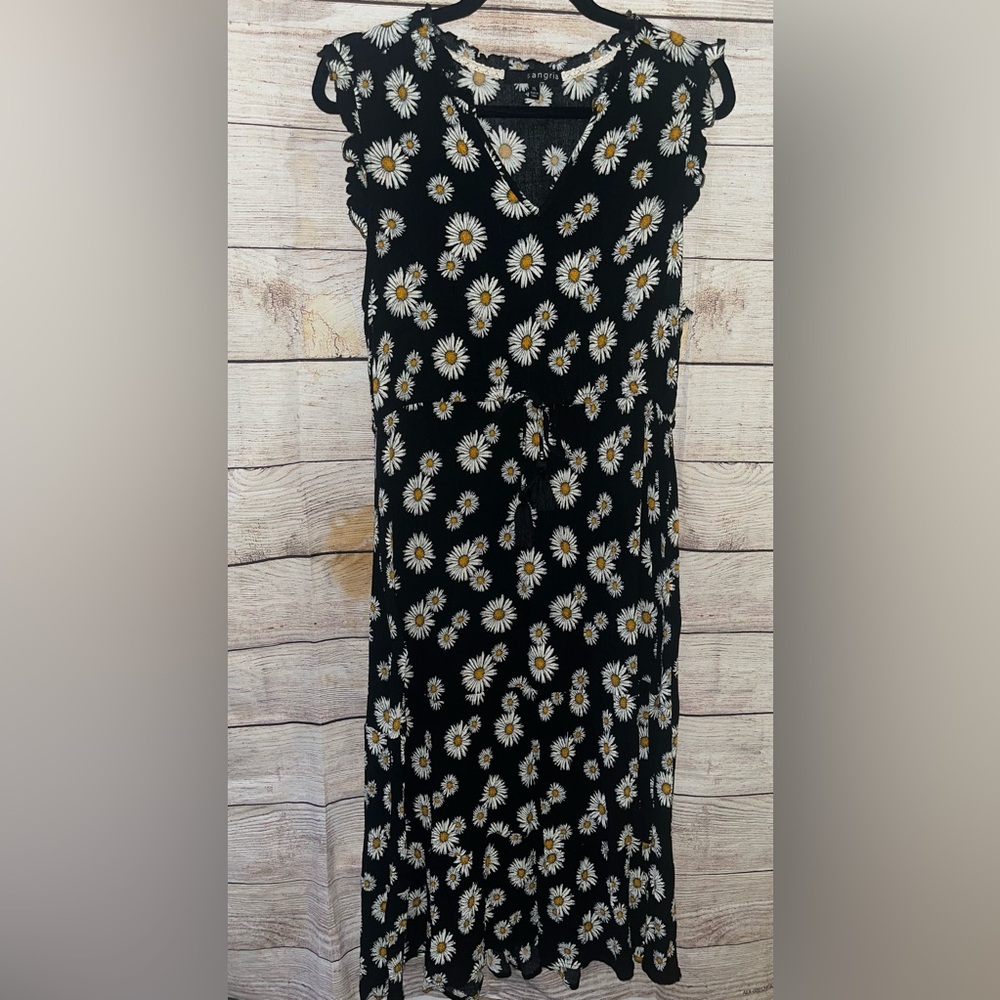 🤎3/$10 Signature by Sangria Black Dress with Daisy Pattern Size XL - Picture 2 of 7
